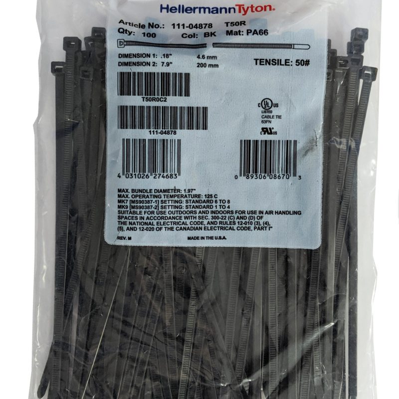 Cables Ties 8" BLK (100/PK)